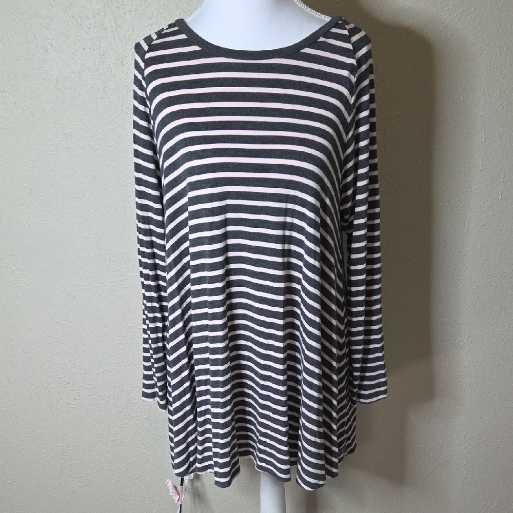Matilda Jane Gray and Light Pink Striped Long Sleeve Dress Top